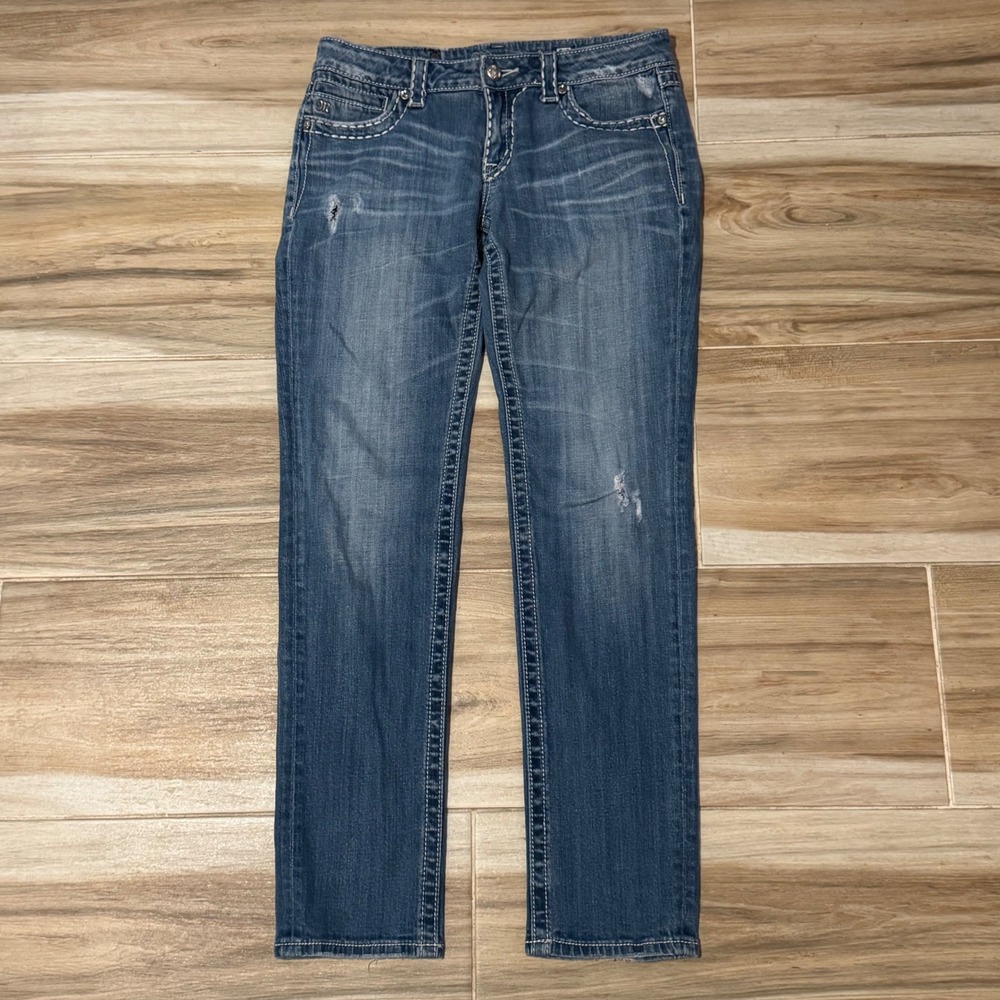Miss Me Skinny Jeans 29 Medium Wash Fleur De Lis Embroidered JP5109SK-2